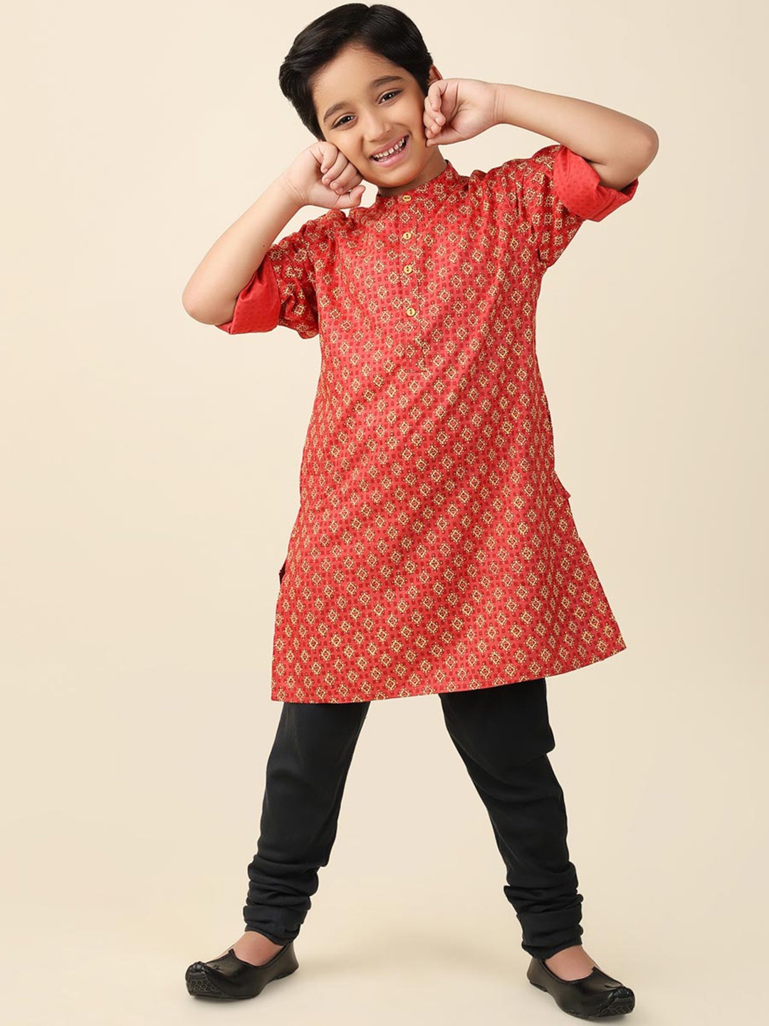

Fabindia Boys Ethnic Motifs Block Printed Kurta, Rust