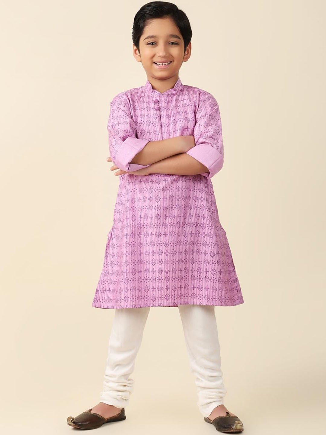

Fabindia Boys Ethnic Motifs Printed Kurta, Lavender