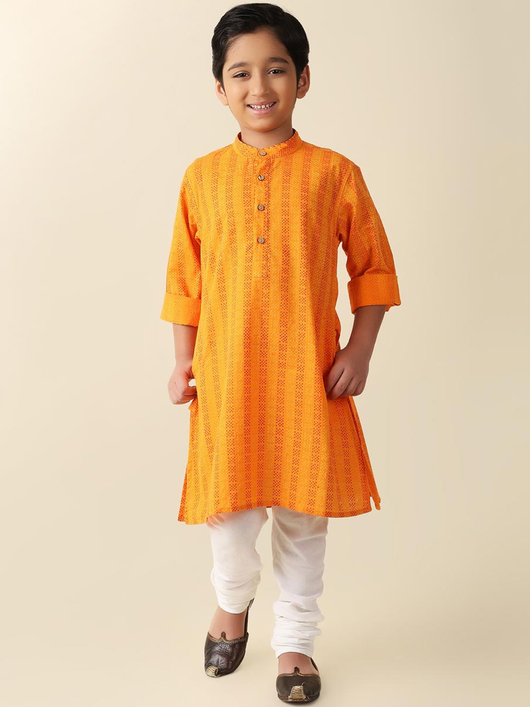 

Fabindia Boys Ethnic Motifs Block Printed Cotton Kurta, Orange