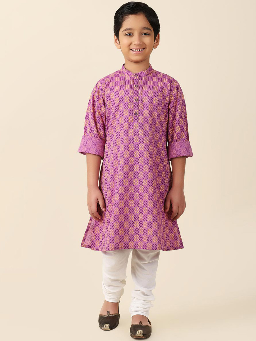 

Fabindia Boys Ethnic Motifs Block Printed Cotton Kurta, Purple