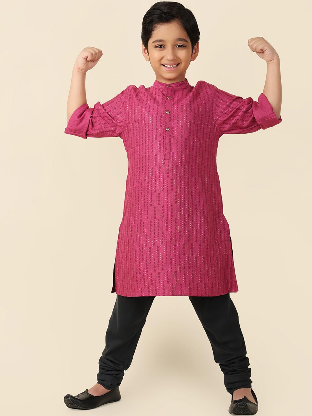 

Fabindia Boys Geometric Printed Kurta, Pink