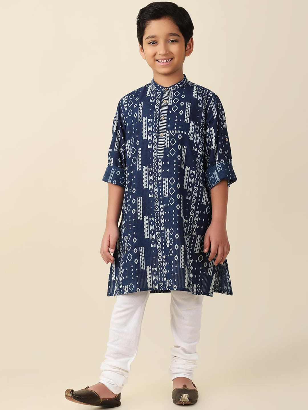 

Fabindia Boy Ethnic Motifs Printed Cotton Kurta, Blue
