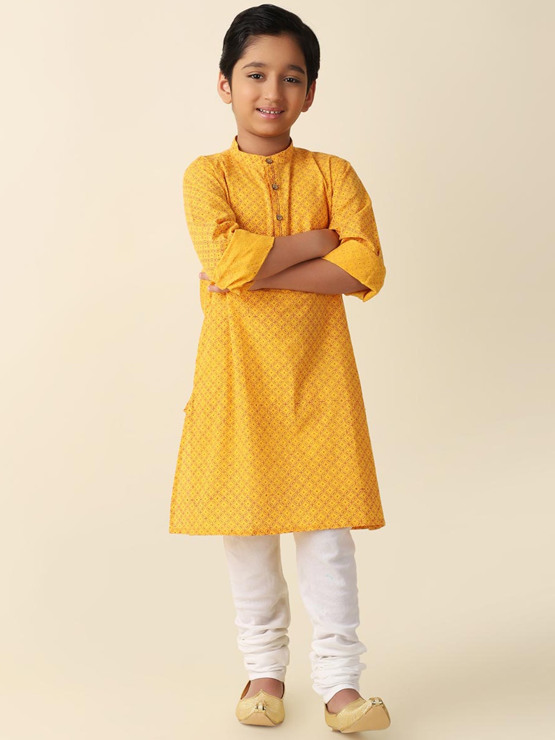 

Fabindia Boys Geometric Printed Cotton Kurta, Mustard