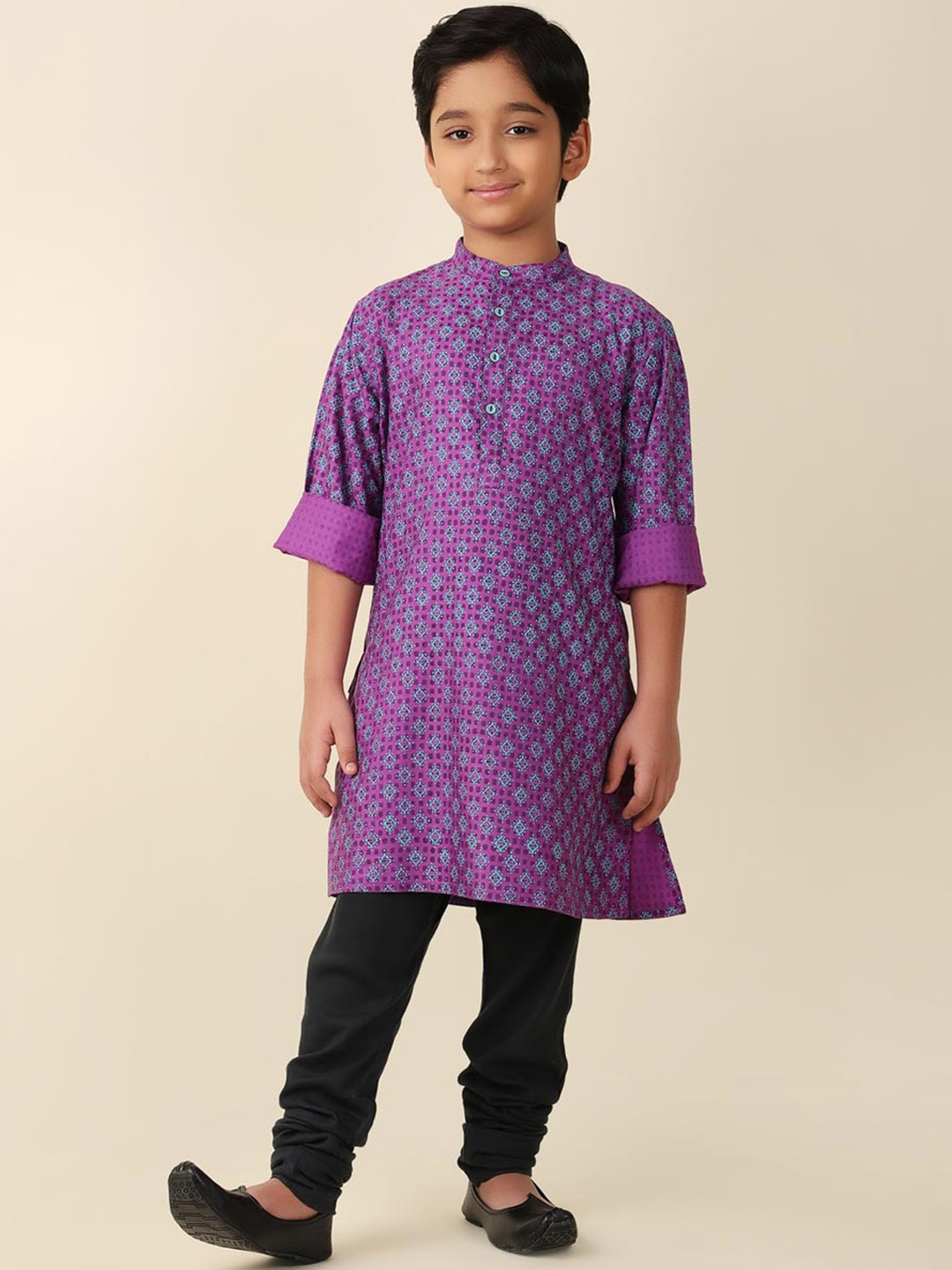 

Fabindia Boys Ethnic Motifs Printed Kurta, Purple