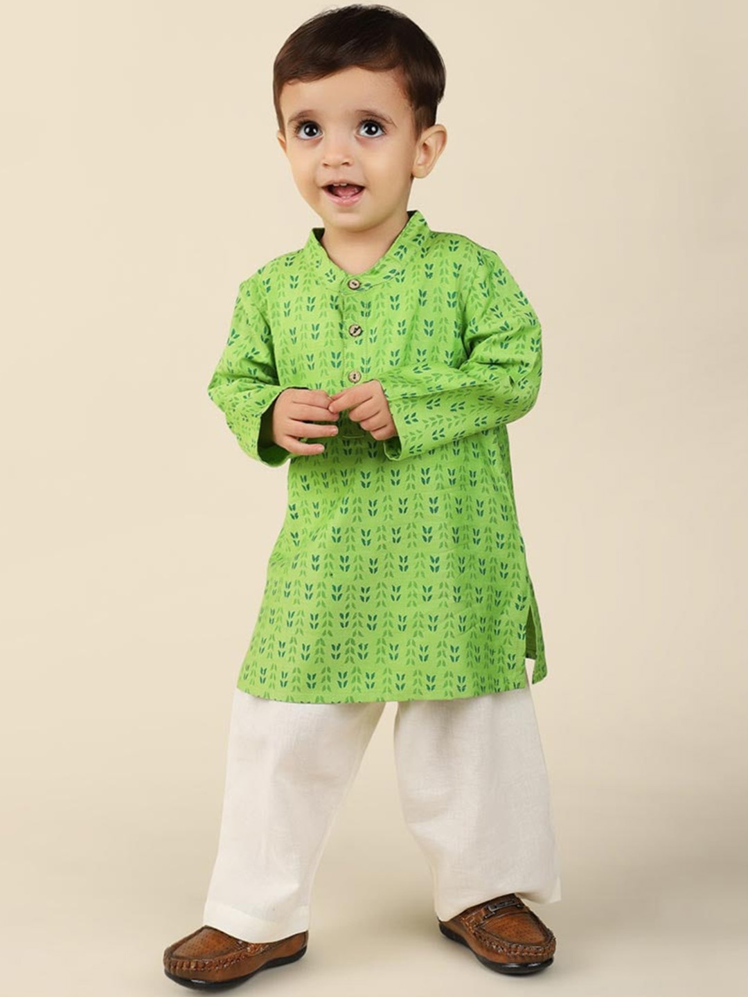 

Fabindia Boys Ethnic Motifs Printed Kurta, Green