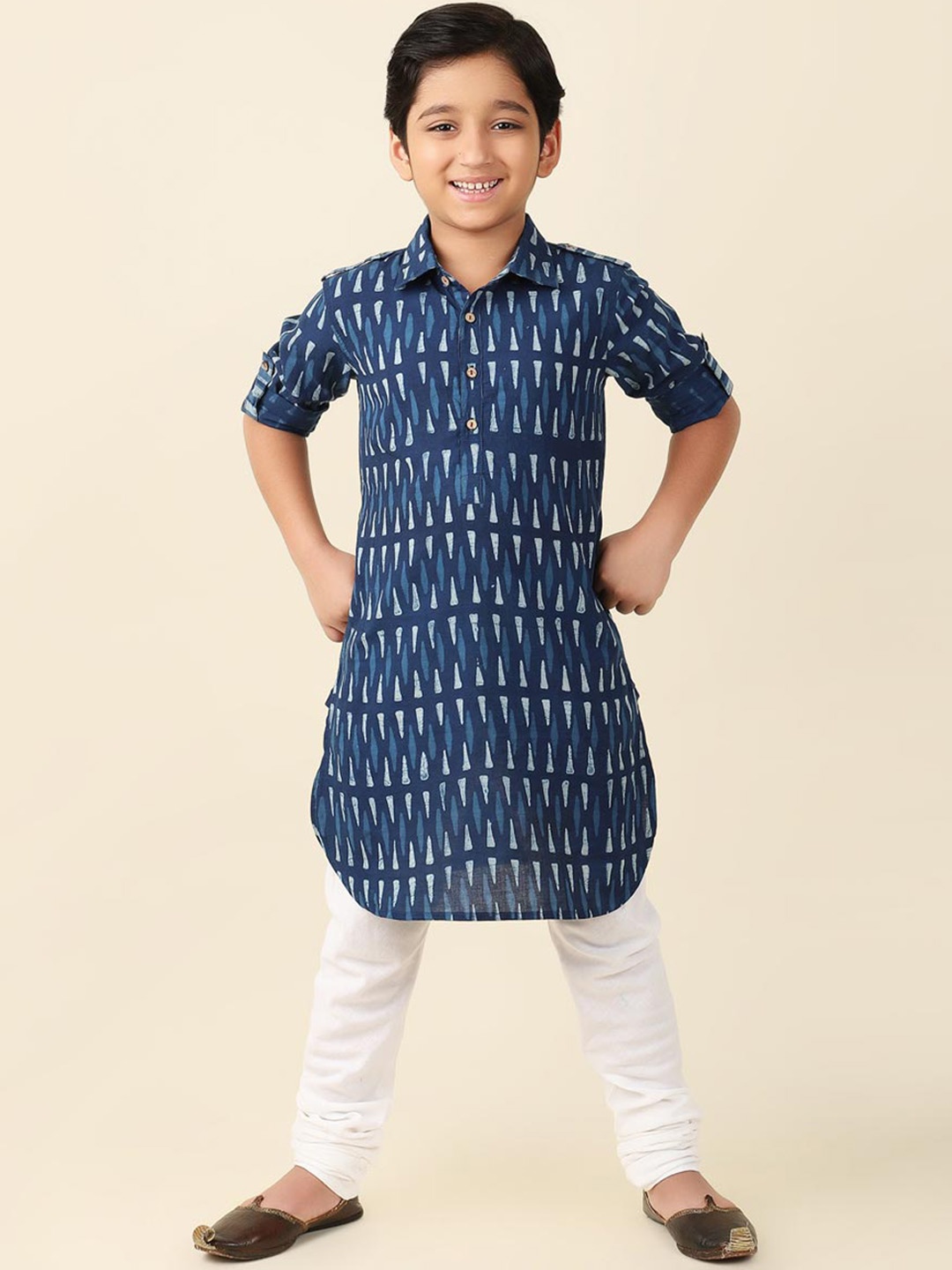 

Fabindia Boys Abstract Printed Pathani Cotton Kurta, Navy blue