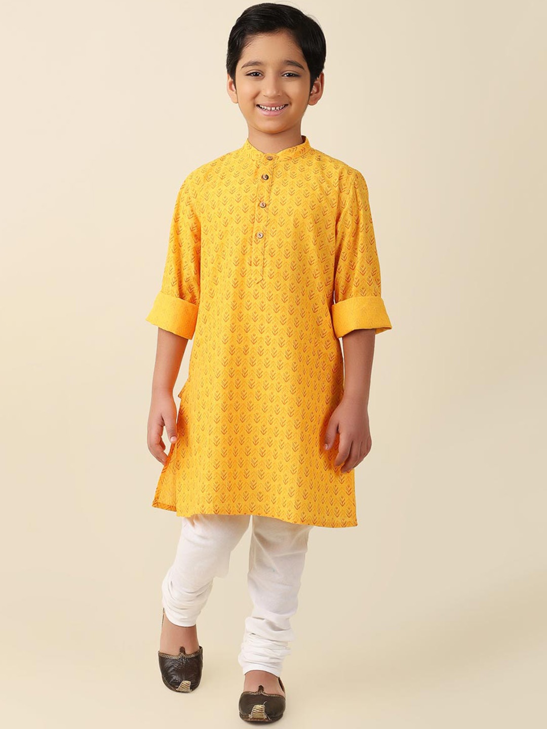 

Fabindia Boys Ethnic Motifs Printed Cotton Kurta, Mustard