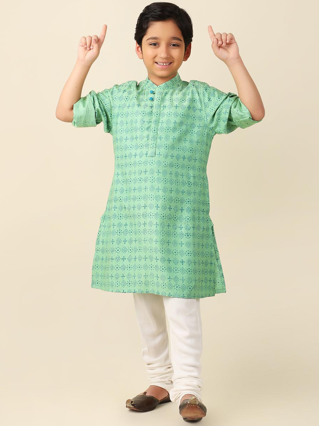 

Fabindia Boys Ethnic Motifs Printed Kurta, Green