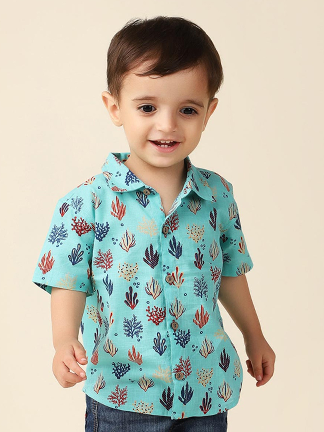 

Fabindia Boys Conversational Printed Cotton Casual Shirt, Blue