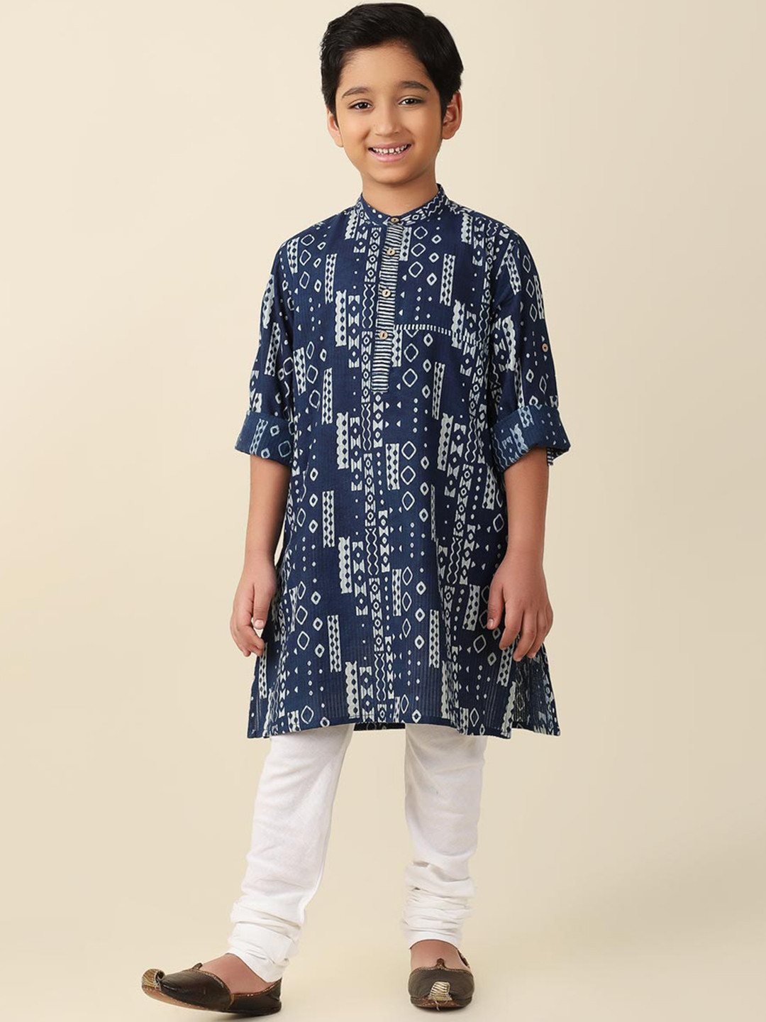 

Fabindia Boys Ethnic Motifs Printed Cotton Kurta, Blue