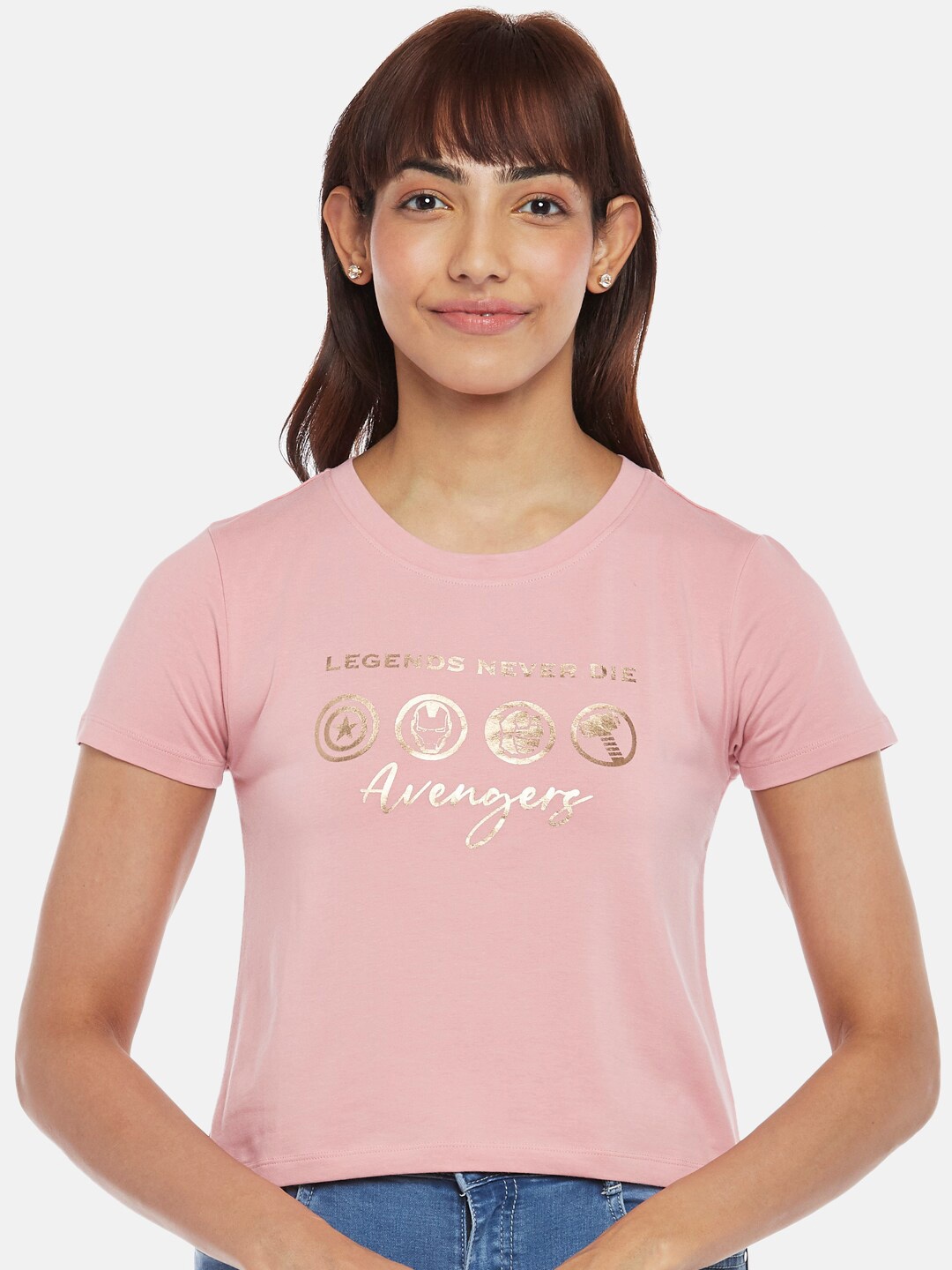 

Honey by Pantaloons Avengers Printed Cotton Tshirt, Pink