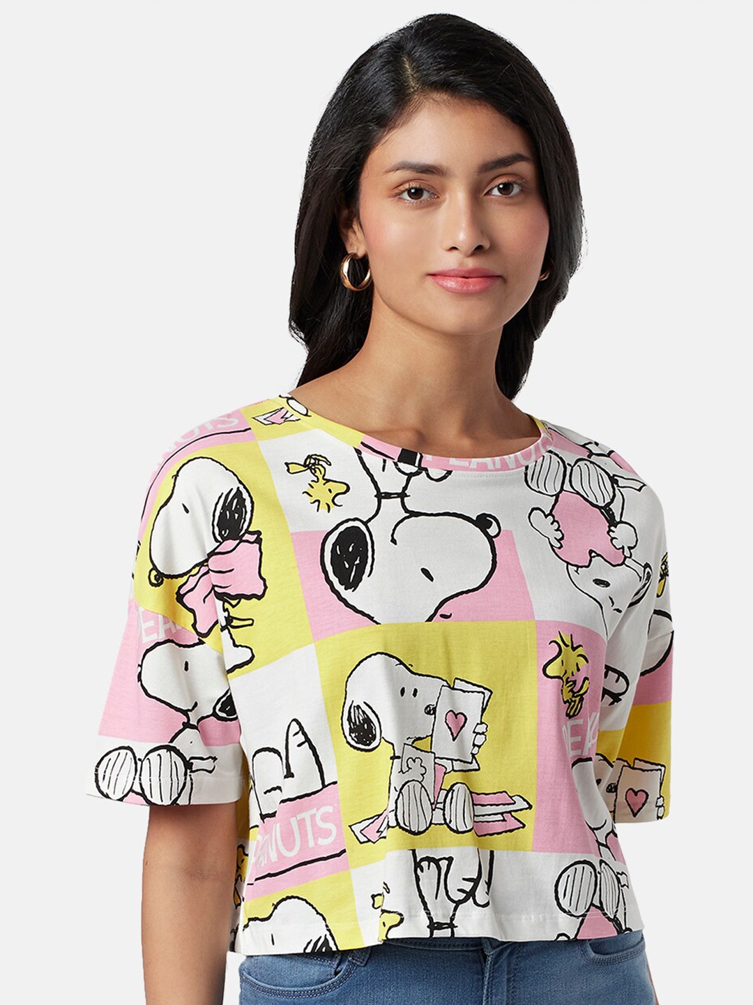 

Honey by Pantaloons Peanuts Printed Cotton Crop Top, White