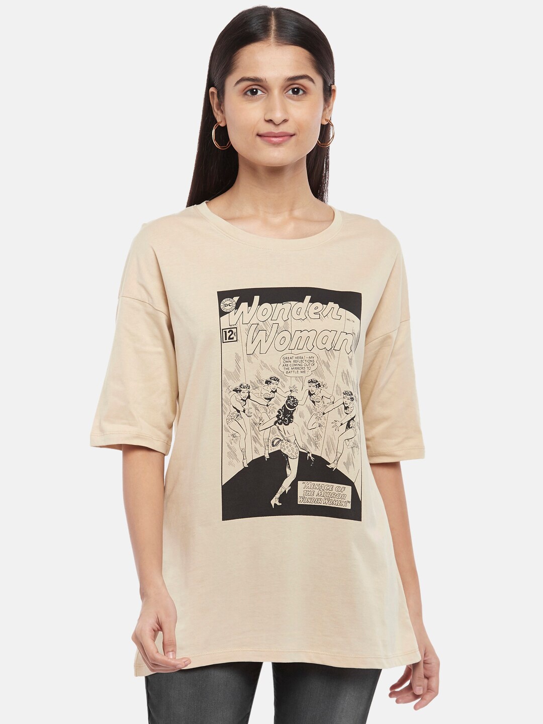 

Honey by Pantaloons Wonder Woman Printed Cotton Top, Beige
