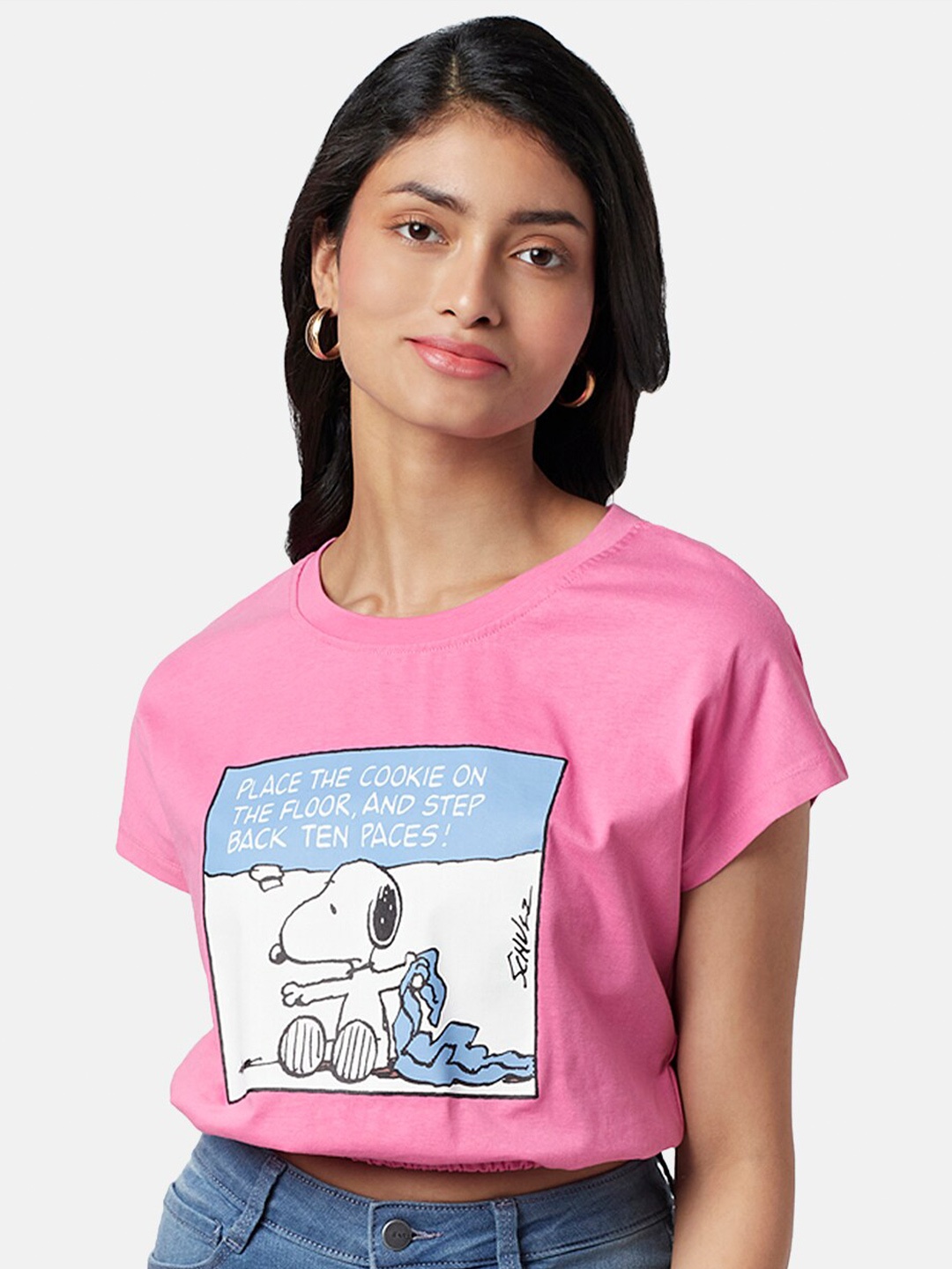 

Honey by Pantaloons Snoopy Printed Cotton Crop Top, Pink