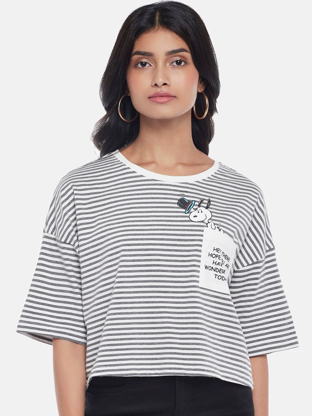 

Honey by Pantaloons Striped Cropped Cotton Top, White