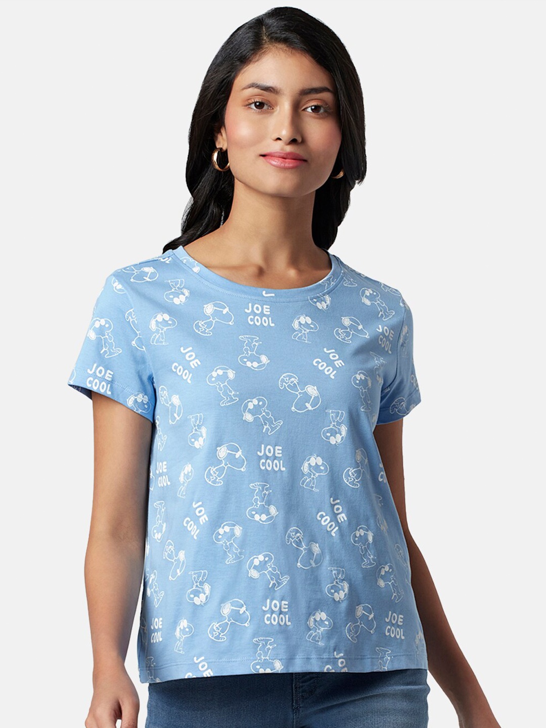 

Honey by Pantaloons Snoopy Graphic Printed Round Neck Cotton Regular Top, Blue