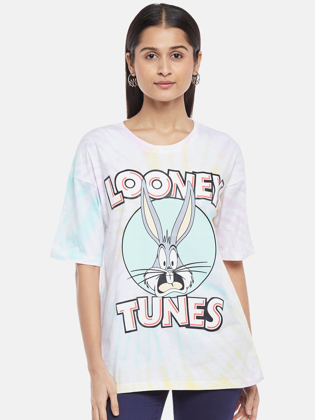 

Honey by Pantaloons Looney Tunes Printed Round Neck Cotton Longline Top, Lavender