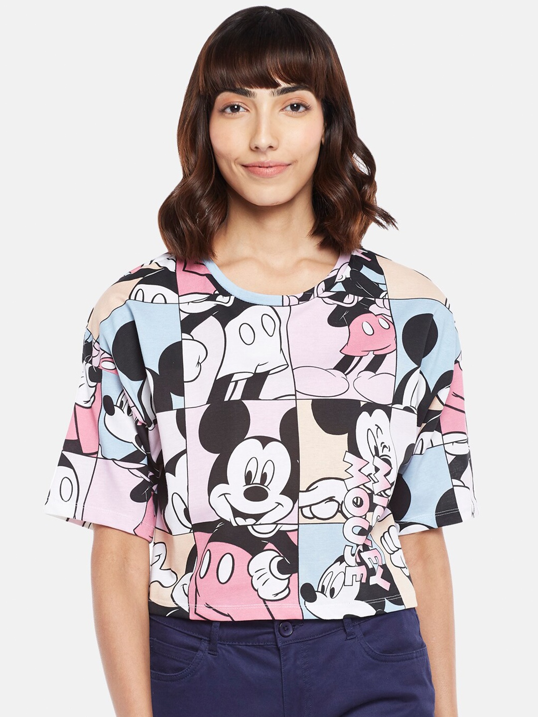 

Honey by Pantaloons Mickey Mouse Printed Round Neck Cotton Regular Top, Pink