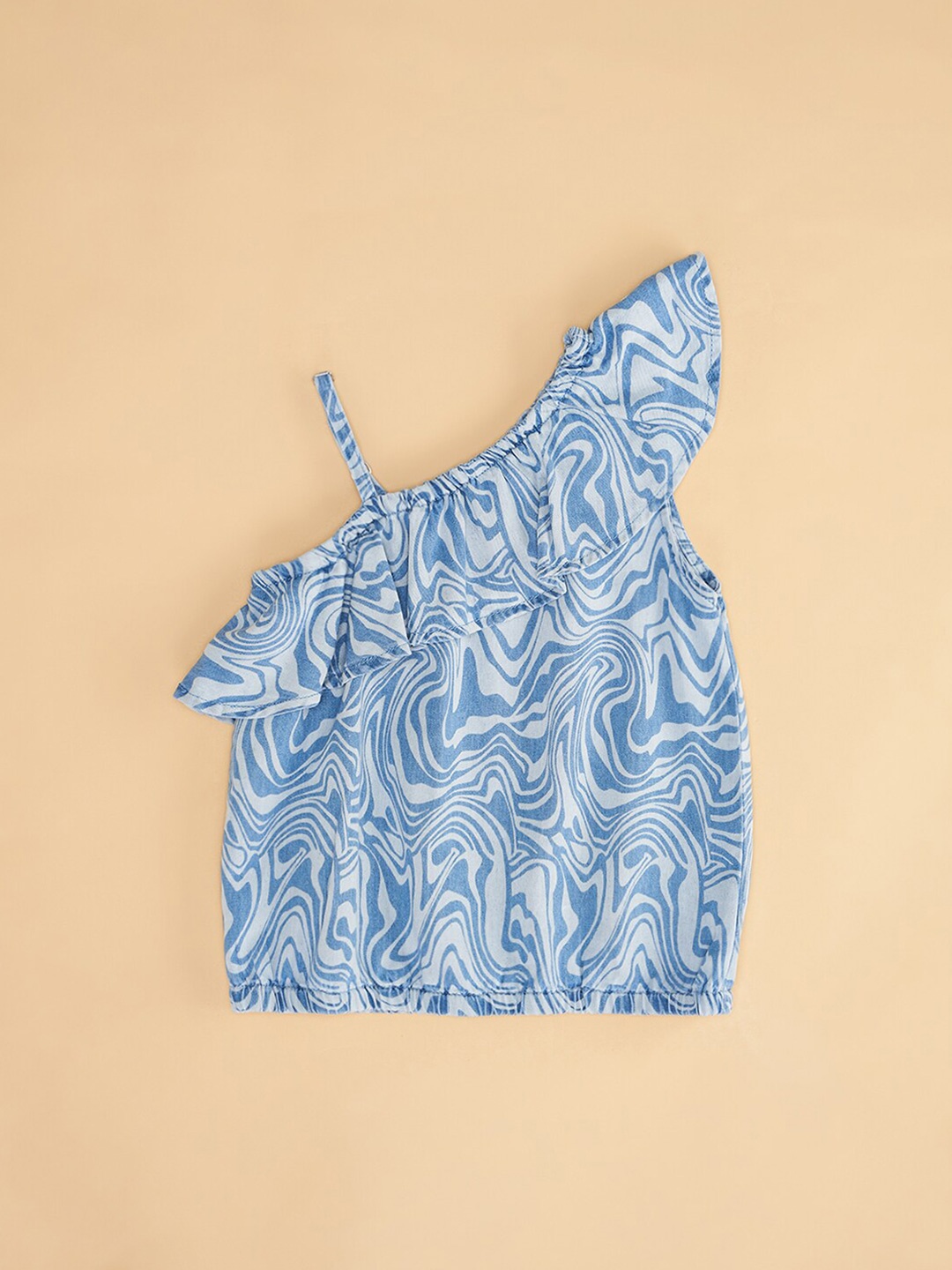 

Pantaloons Junior Girls Abstract Printed Cold-Shoulder Cotton Top, Blue