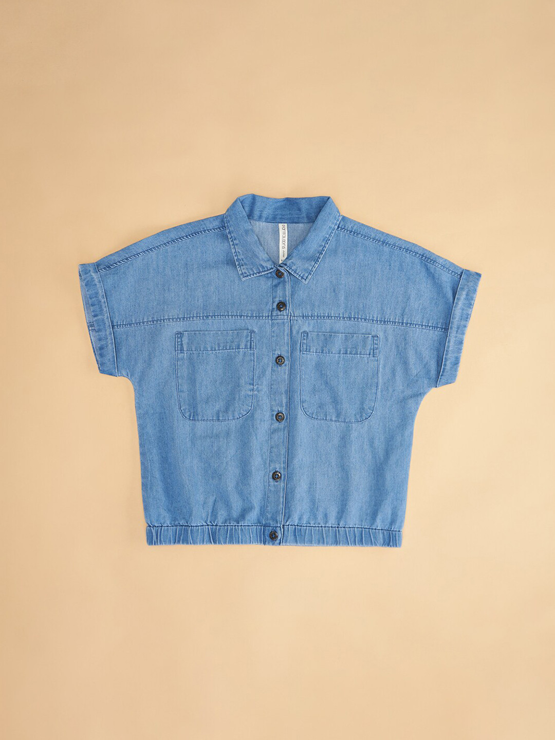 

Pantaloons Junior Girls Extended Sleeves Cotton Shirt Style Top, Blue