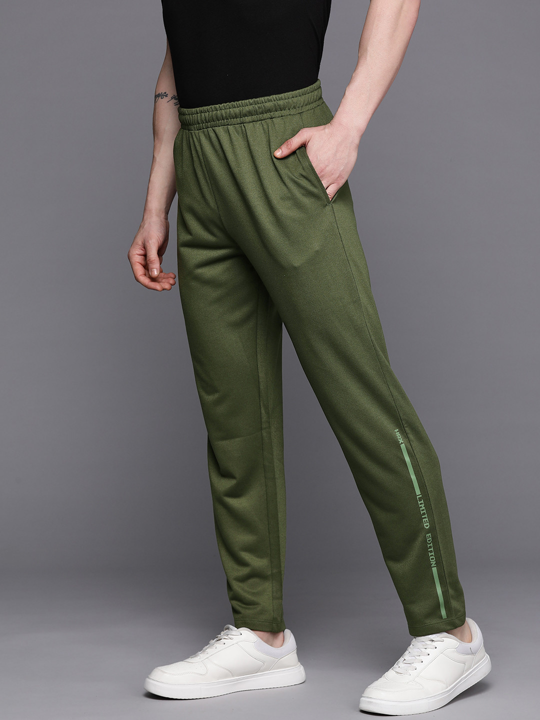 

HRX by Hrithik Roshan Men Printed Detail Track Pants, Olive