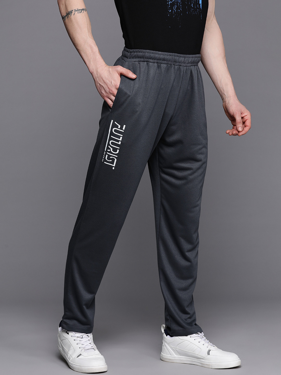 

HRX by Hrithik Roshan Men Printed Detail Track Pants, Charcoal