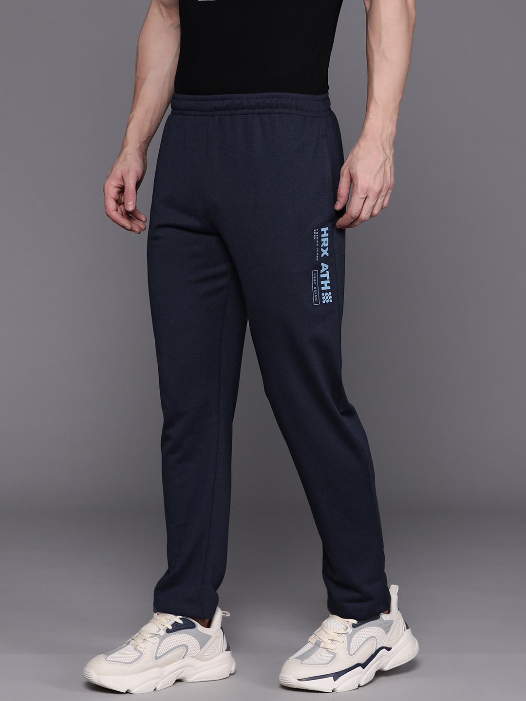 

HRX by Hrithik Roshan Men Printed Detail Track Pants, Navy blue
