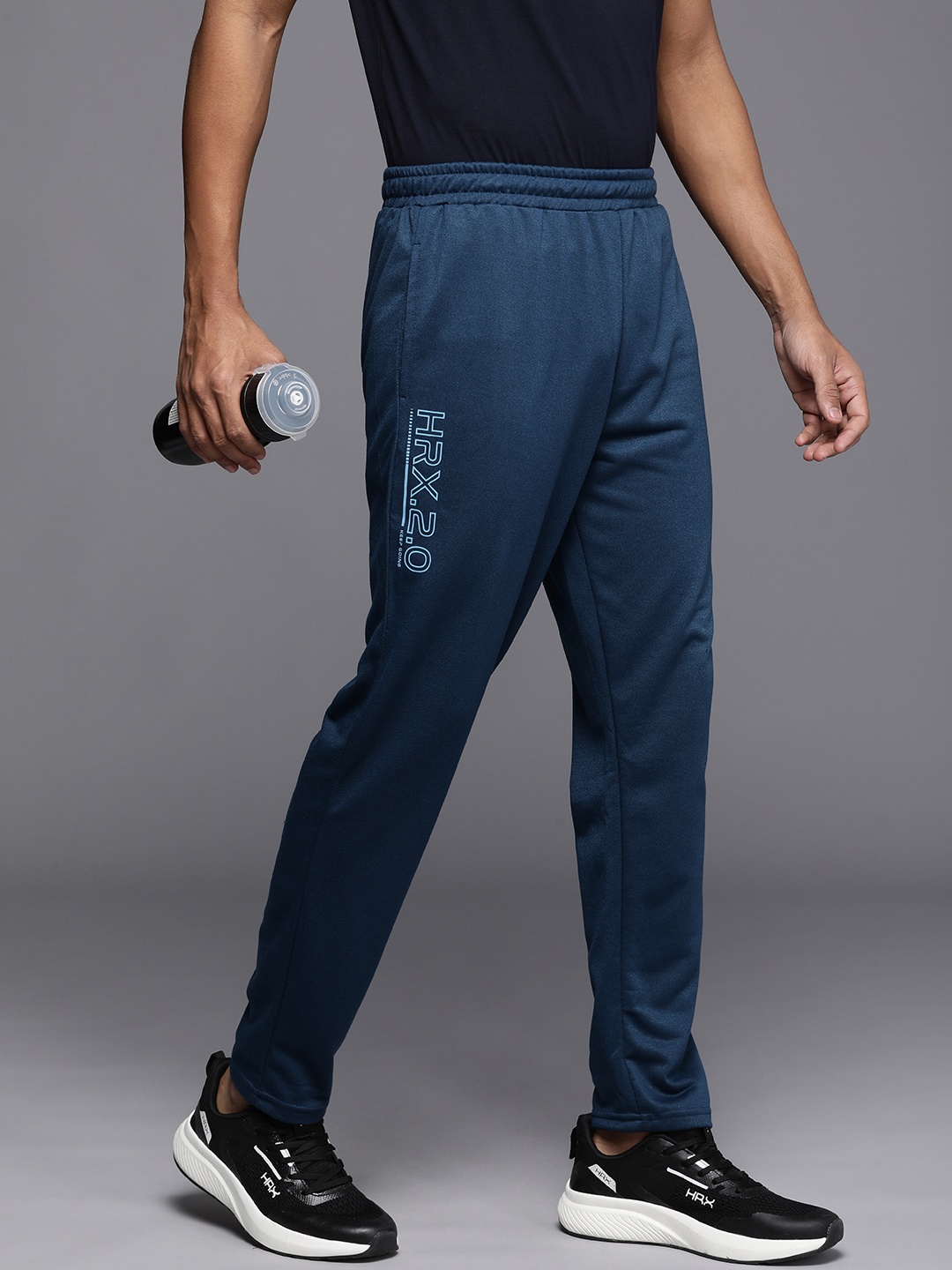 

HRX by Hrithik Roshan Men Brand Logo Printed Track Pants, Navy blue