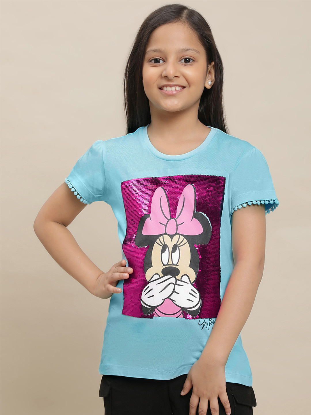 

Kids Ville Girls Minnie Mouse Printed Pure Cotton T-shirt, Blue
