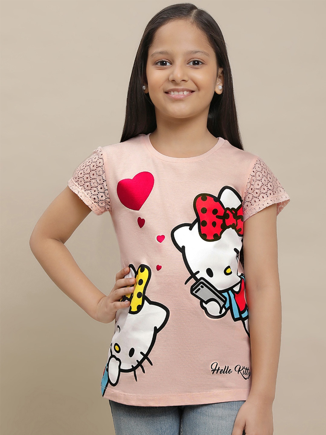 

Kids Ville Girls Hello Kitty Printed Pure Cotton Tshirt, Pink