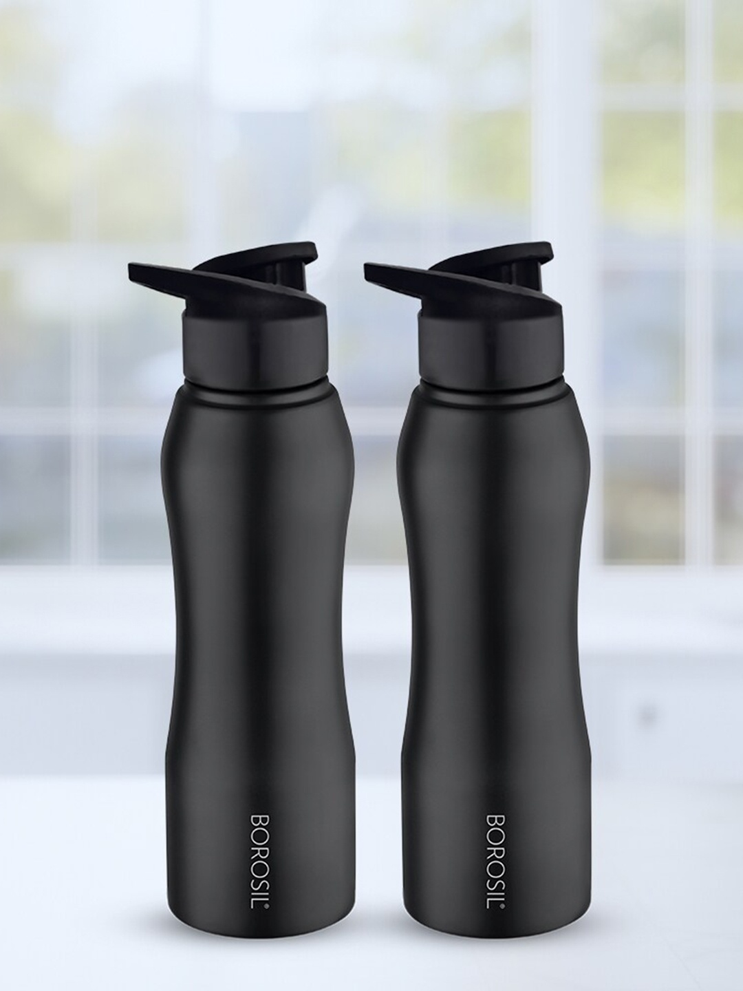 

BOROSIL Grip N Sip 2 Pieces Black Stainless Steel Sipper Water Bottle 750ml