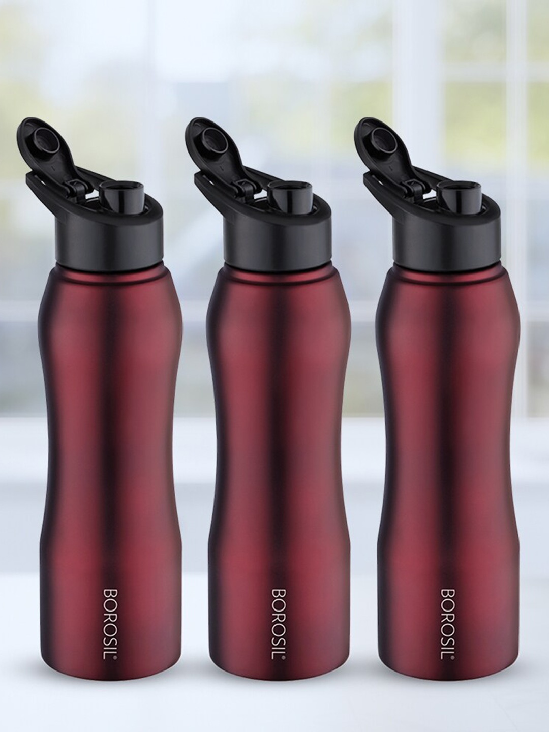 

BOROSIL Grip N Sip Maroon 3 Pcs Stainless Steel Single Wall Sipper Bottle 750 ml Each