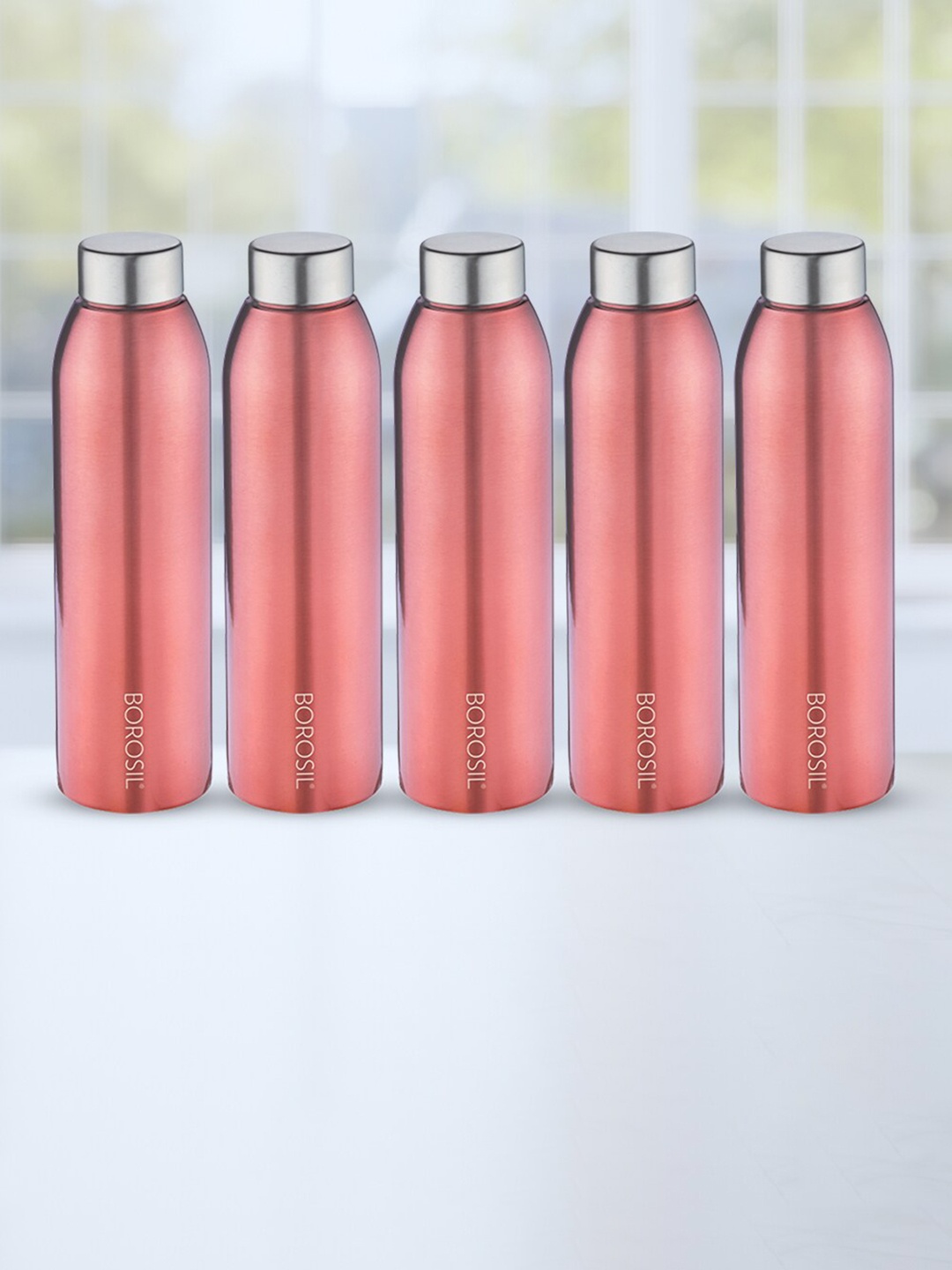 

BOROSIL Easysip Pink 5 Pieces Stainless Steel Water Bottle 750 ML Each