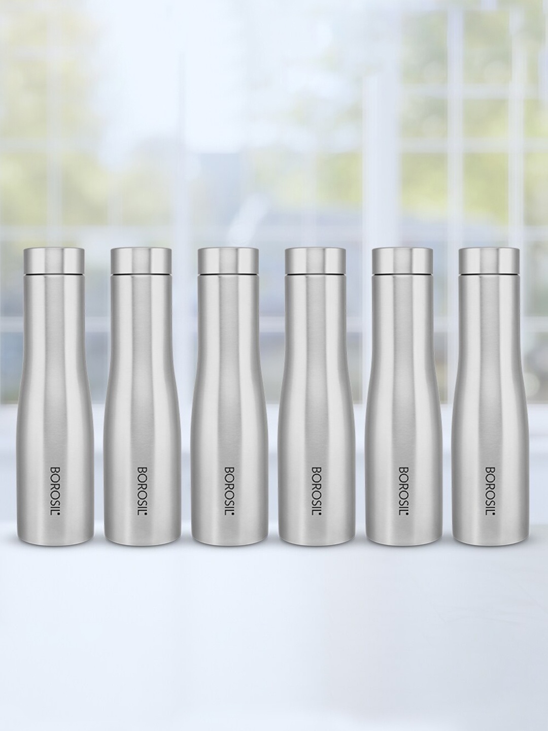 

BOROSIL Swan Silver Toned 6 Pieces Stainless Steel Single Wall Water Bottle 1000 ml each