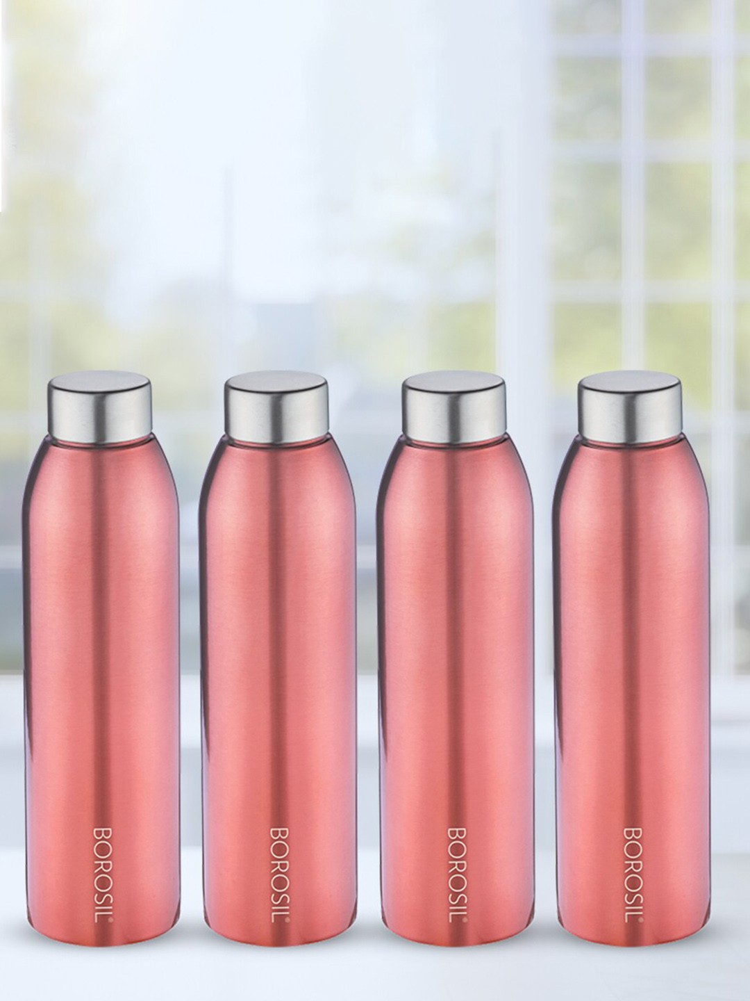 

BOROSIL Easysip Pink 4 Pieces Stainless Steel Water Bottle 750 ml each