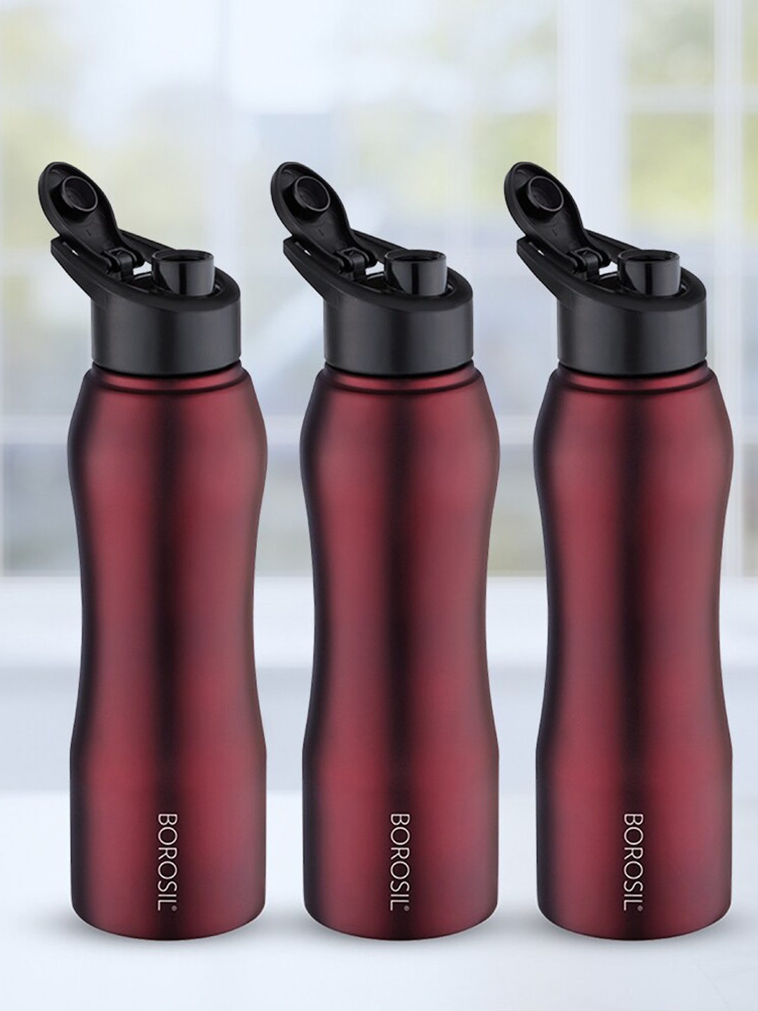 

Borosil Grip N Sip Maroon 3 Pieces Stainless Steel Single Wall Water Bottle - 1 L Each