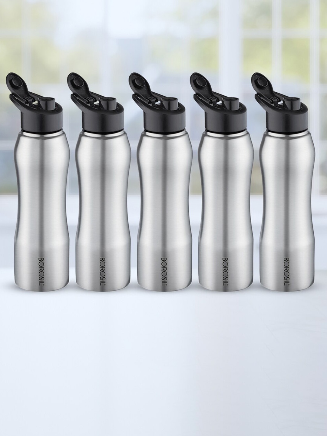 

BOROSIL Grip N Sip Silver Toned 5 Pieces Stainless Steel Sipper Water Bottle 750 ml Each