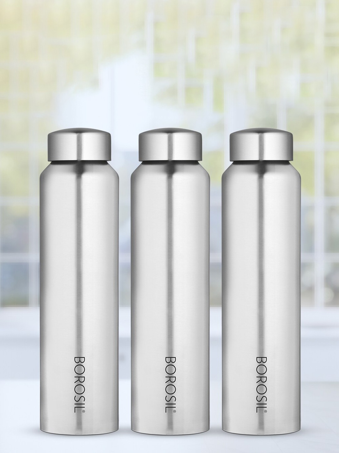 

BOROSIL Aquaslim 3 Pcs Stainless Steel Water Bottle-1L Each, Silver