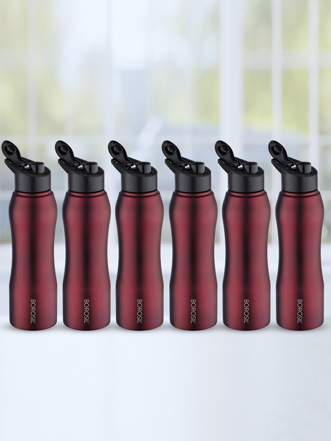 

BOROSIL Grip N Sip 6-Pcs Maroon Stainless Steel Single Wall Water Bottle 1L Each