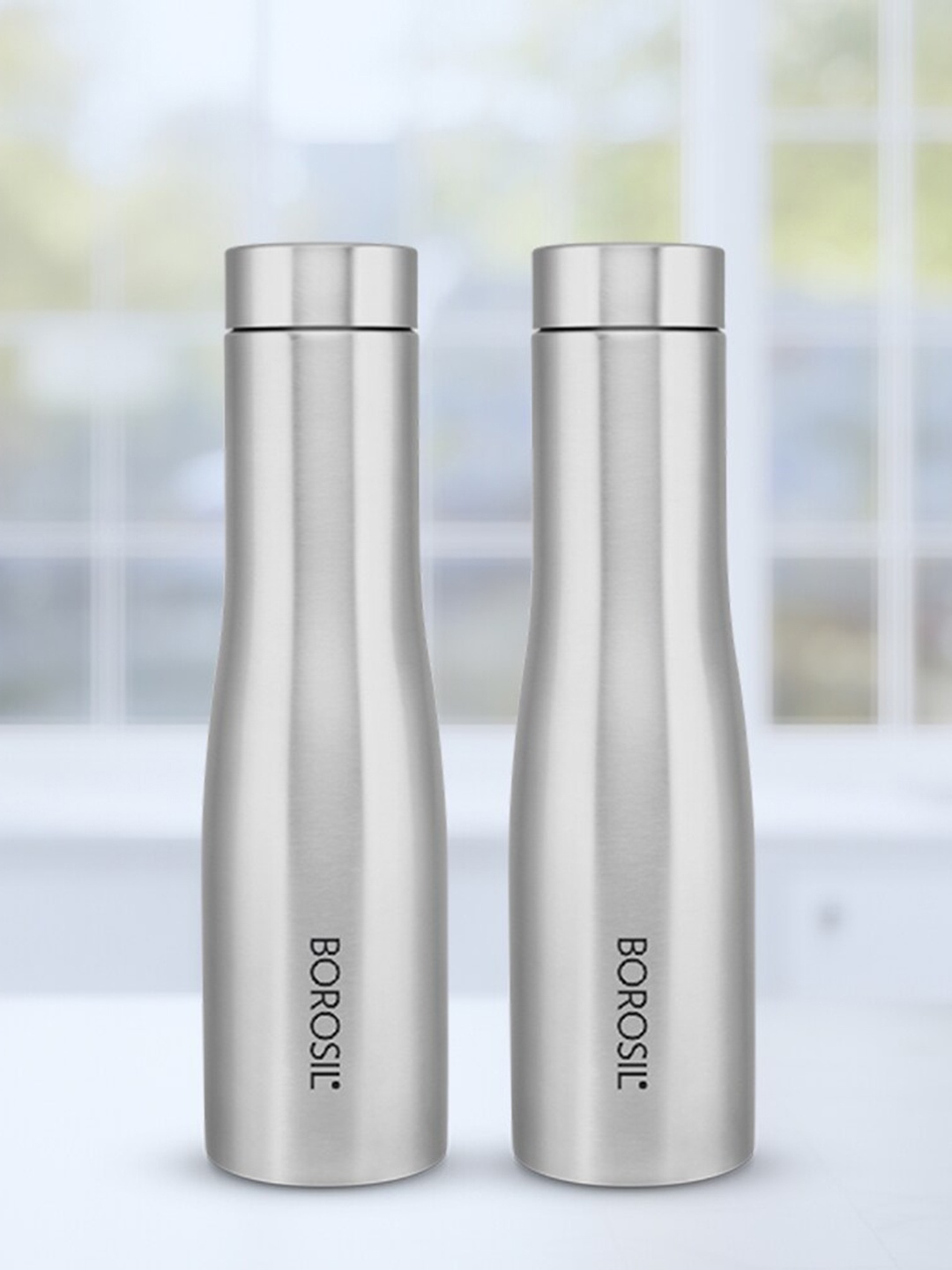 

BOROSIL Swan 2-Pieces Stainless Steel Single Wall Bottle 1 L Each, Silver