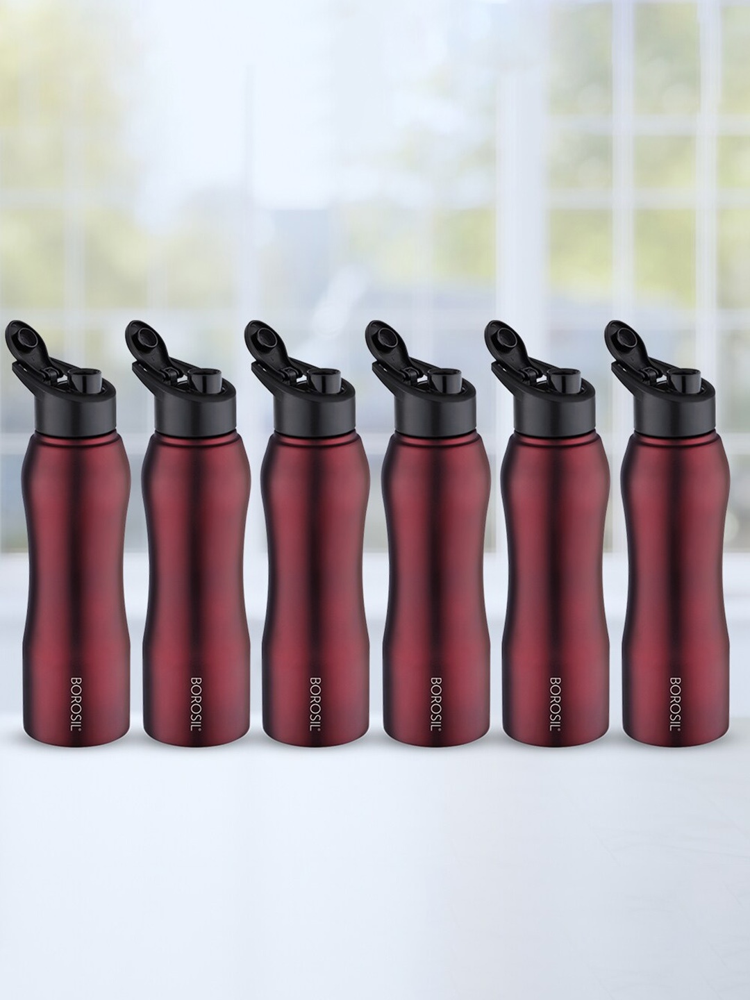 

BOROSIL Grip N Sip 6-Pieces Maroon Single Wall Bottle 750 ml