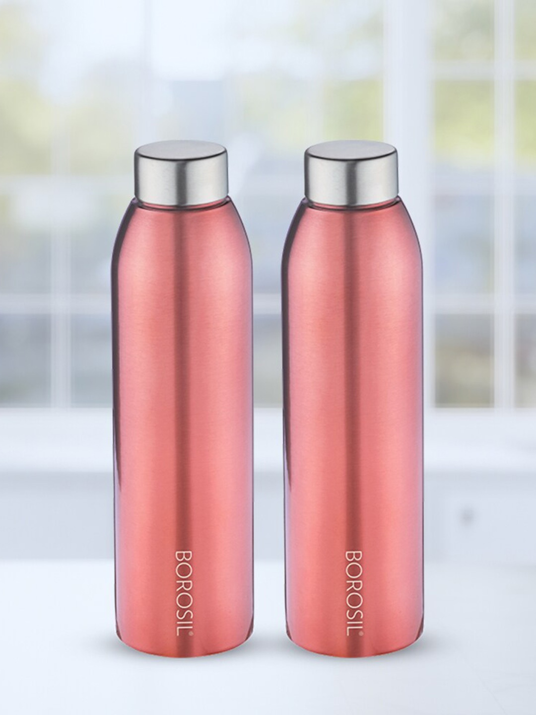 

BOROSIL Easysip Pink 2 Pieces Stainless Steel Water Bottle 750 ml each