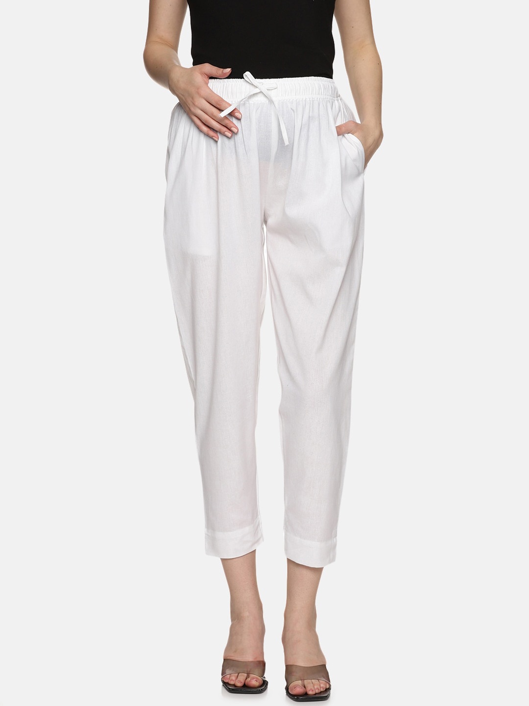 

CHARISMOMIC Women Mid-Rise Pleated Linen Maternity Trousers, White