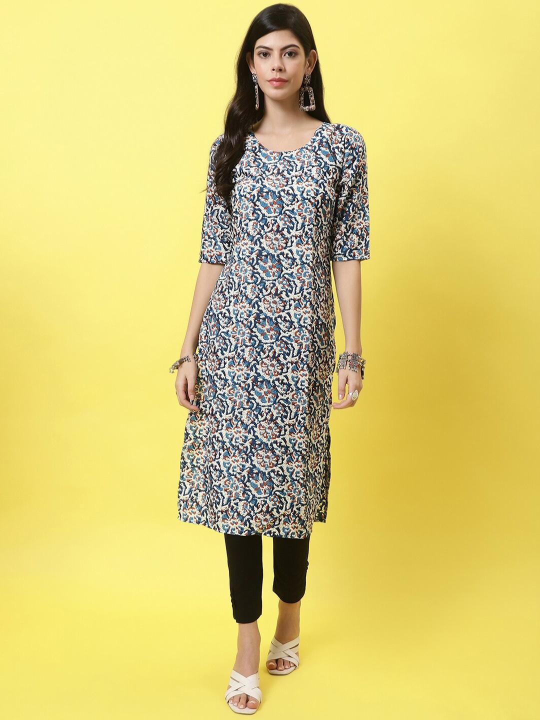 

7Threads Women Multicoloured Quirky Checked Flared Sleeves Crepe Kurta, Multi