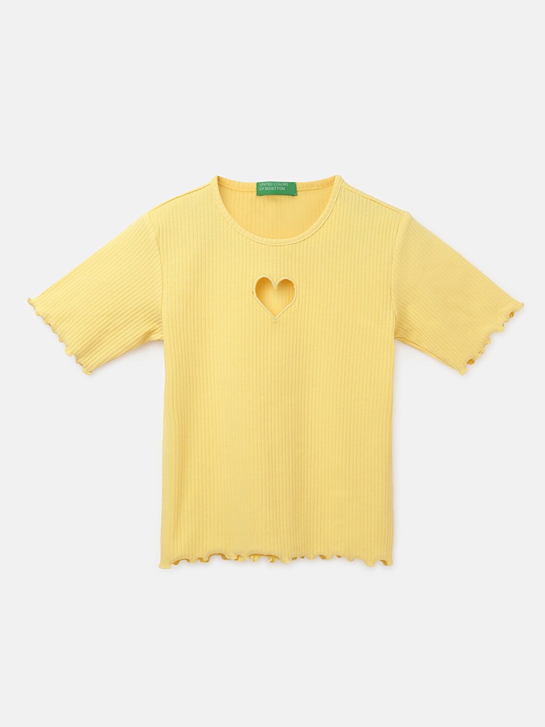 

United Colors of Benetton Girls Cut Out Cotton Top, Yellow