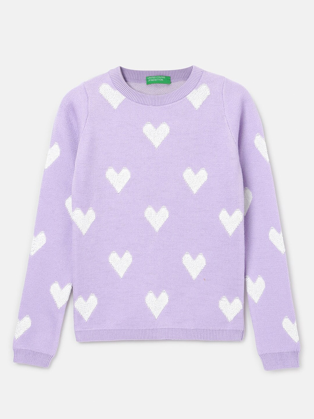 

United Colors of Benetton Girls Conversational Printed Cotton Pullover, Purple