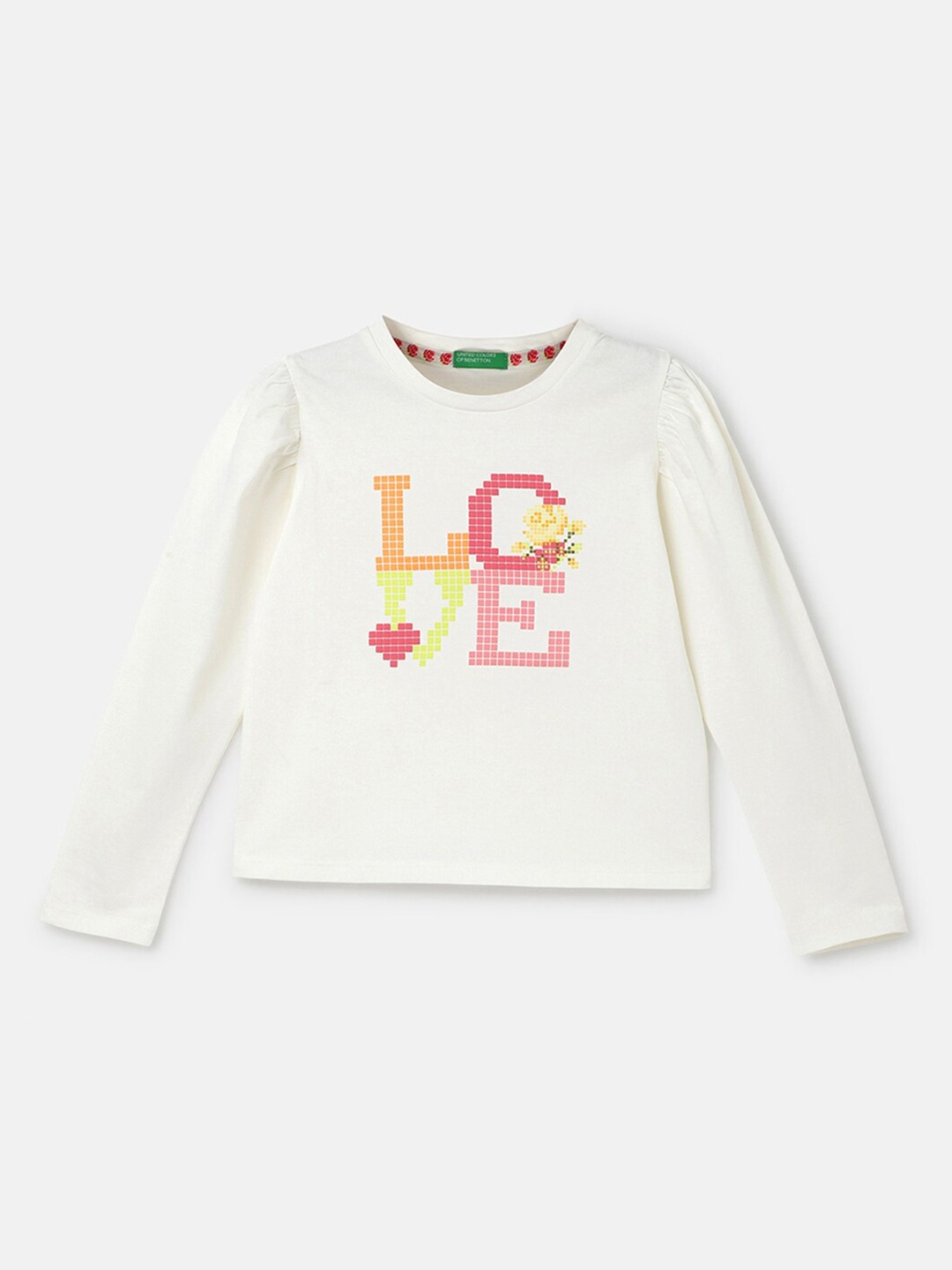 

United Colors of Benetton Girls Typography Printed Cotton Top, White
