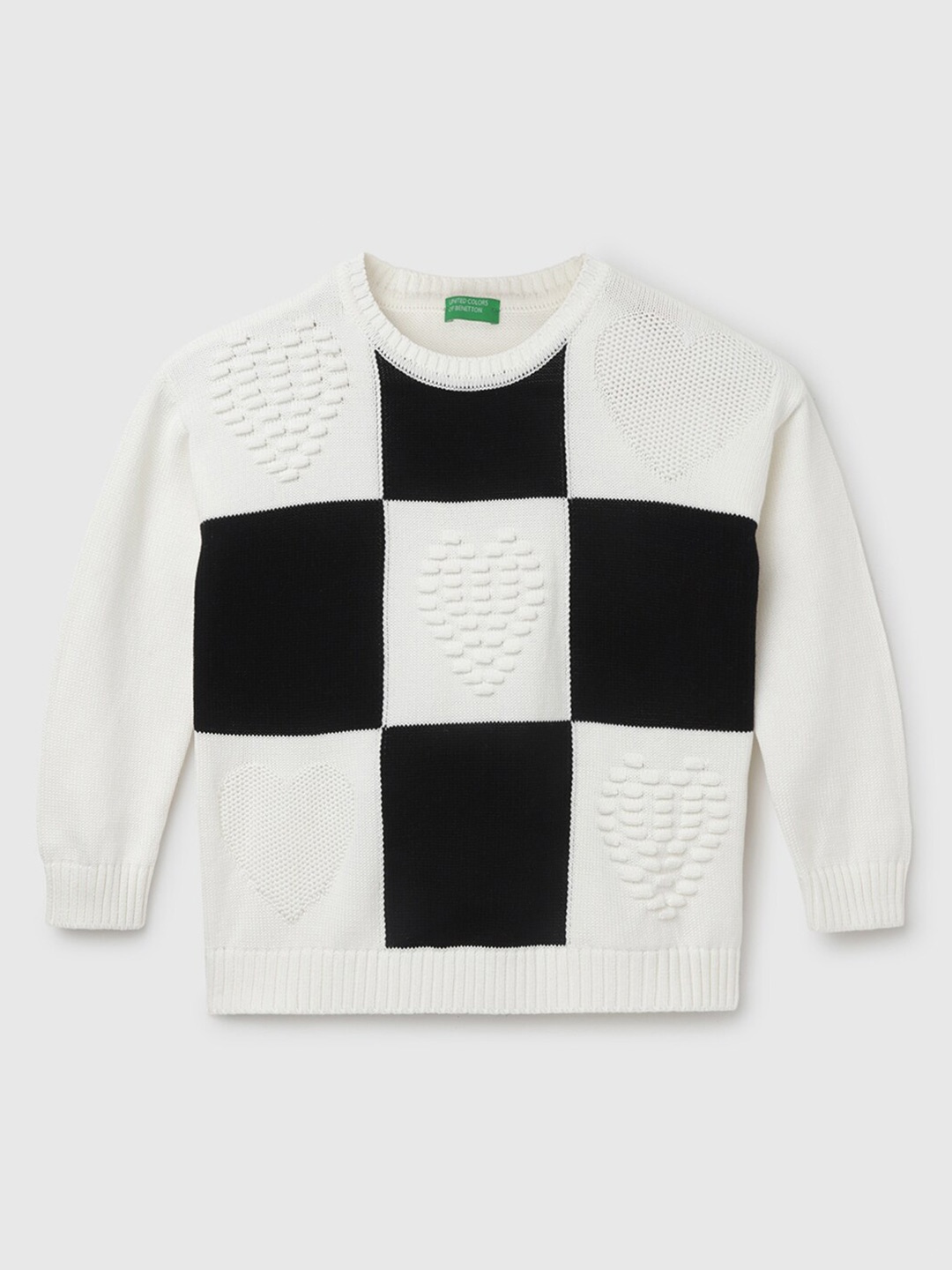 

United Colors of Benetton Girls Checked Cotton Pullover, White