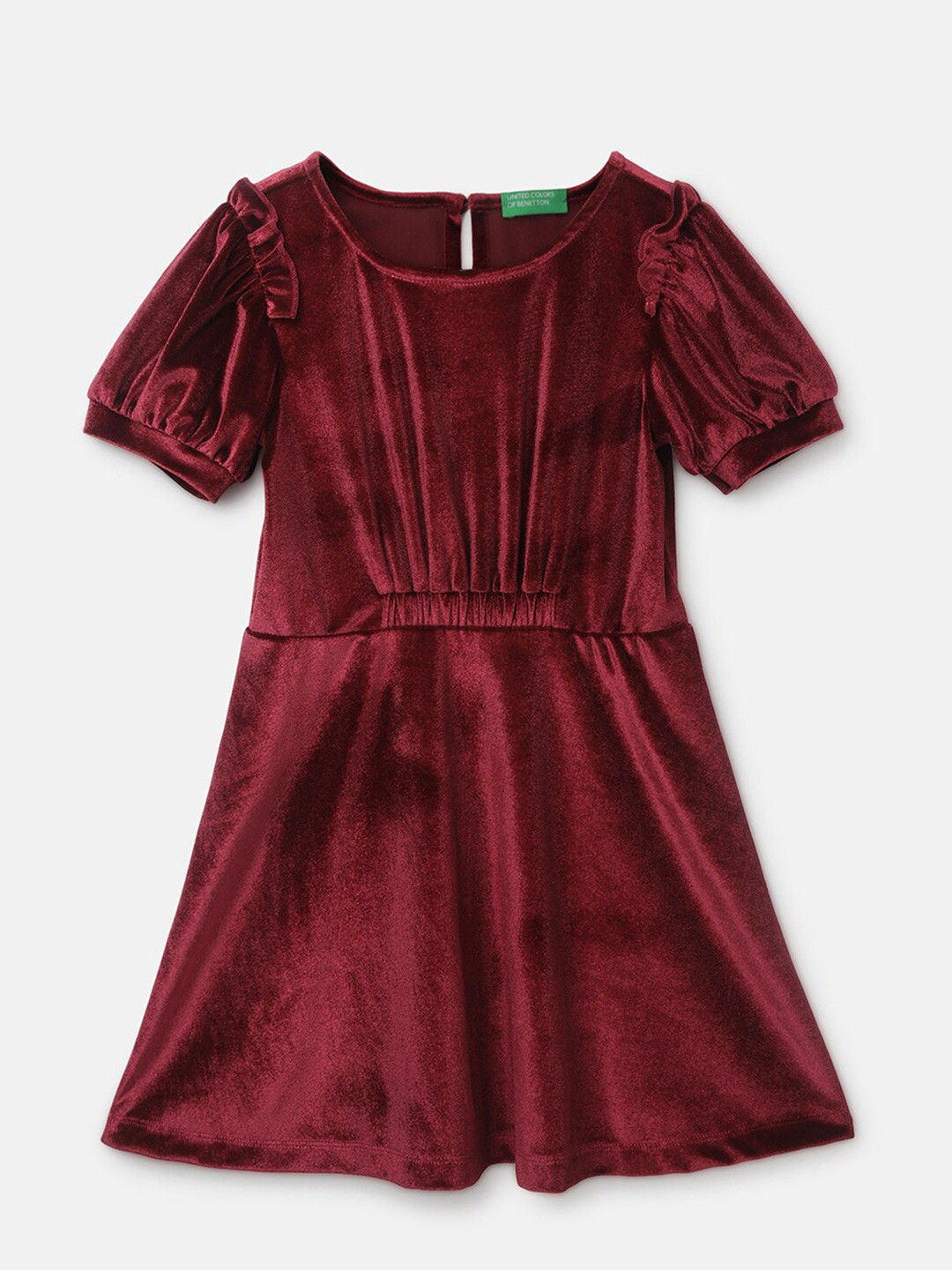 

United Colors of Benetton Girls Puff Sleeves Fit & Flare Dress, Burgundy