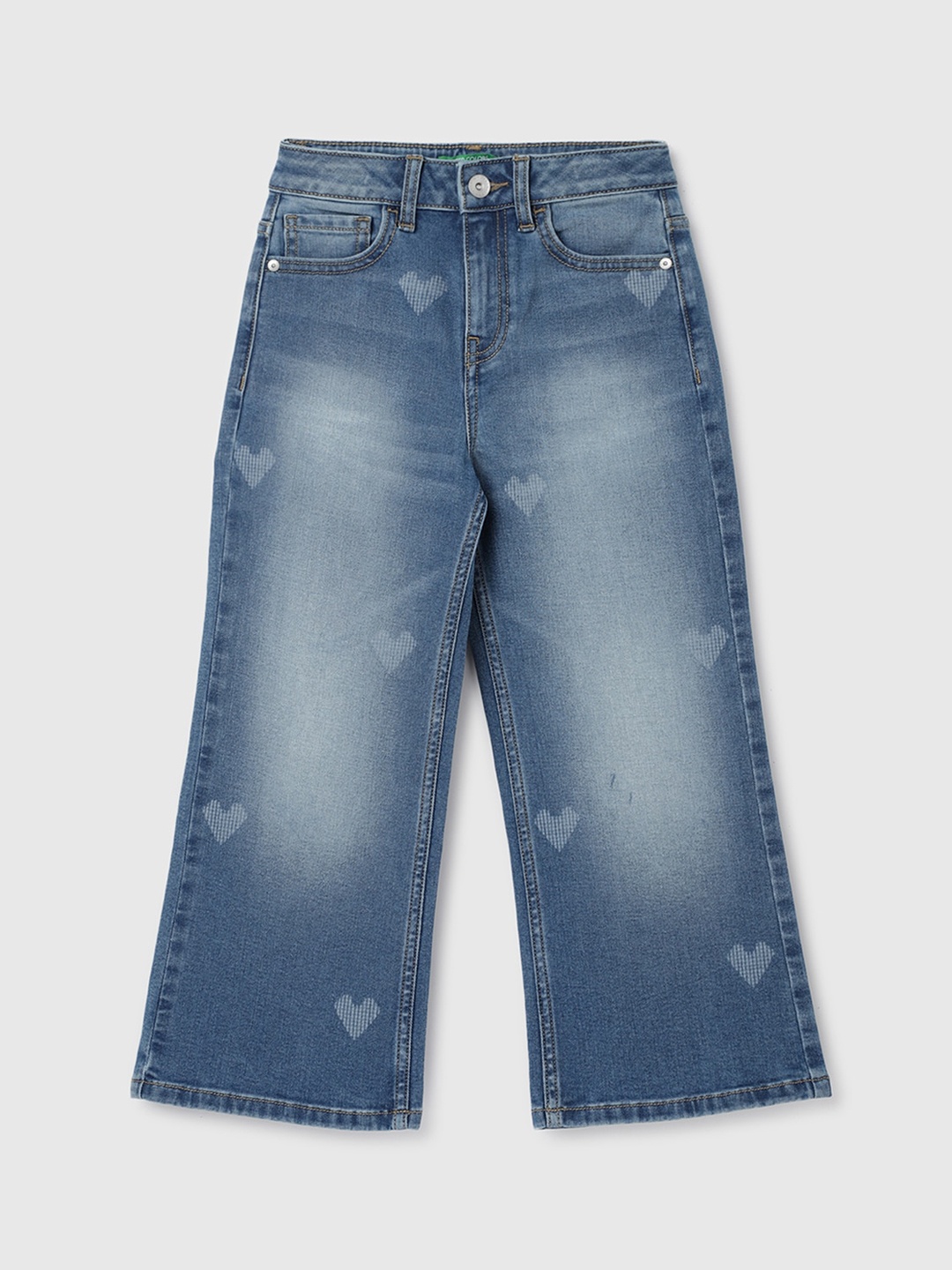 

United Colors of Benetton Girls Wide Leg Clean Look Heavy Fade Jeans, Blue